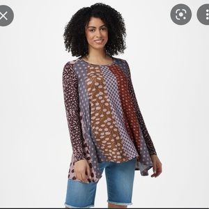 LOGO by Lori Goldstein Boho Multi Print Long Sleeve Knit Top XXS A296536